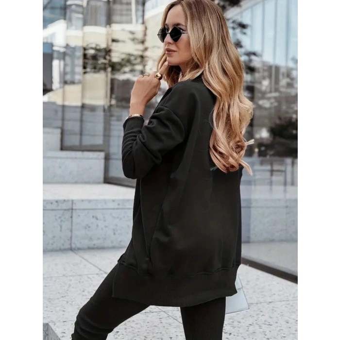 Kadın Uzun Kollu Bisiklet Yaka Nervurlu Viskon Iki Iplik Ve Tayt Pantolon Ikili Takım