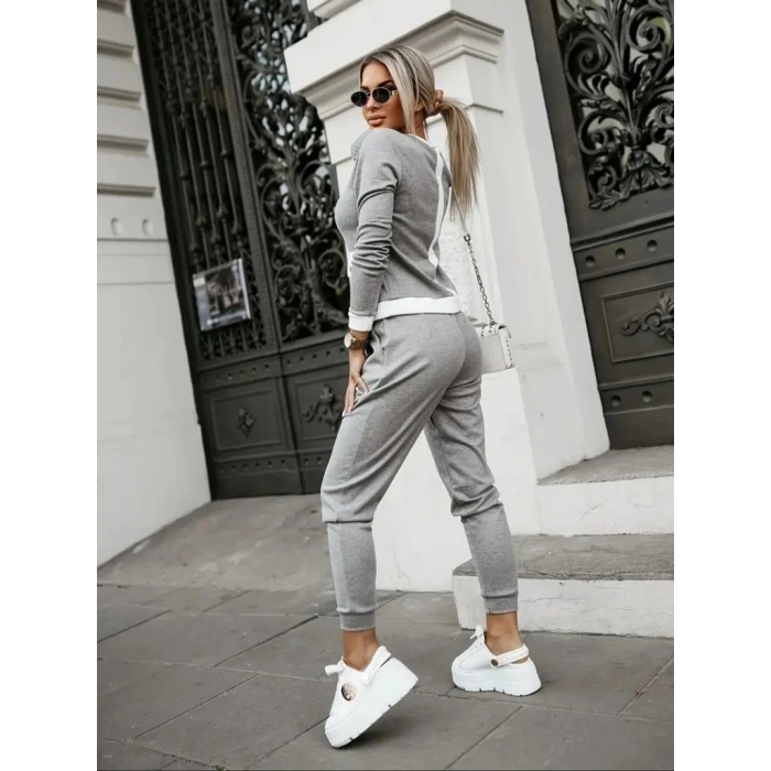 Kadın Uzun Kollu Bisiklet Yaka önden Düğmeli şardonlu Kaşkorse Bluz Ve Pantolon Ikili Takım