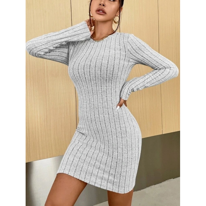 Kadın Uzun Kollu Bisiklet Yaka şardonlu Kalın Fitilli Kaşkorse Mini Boy Elbise