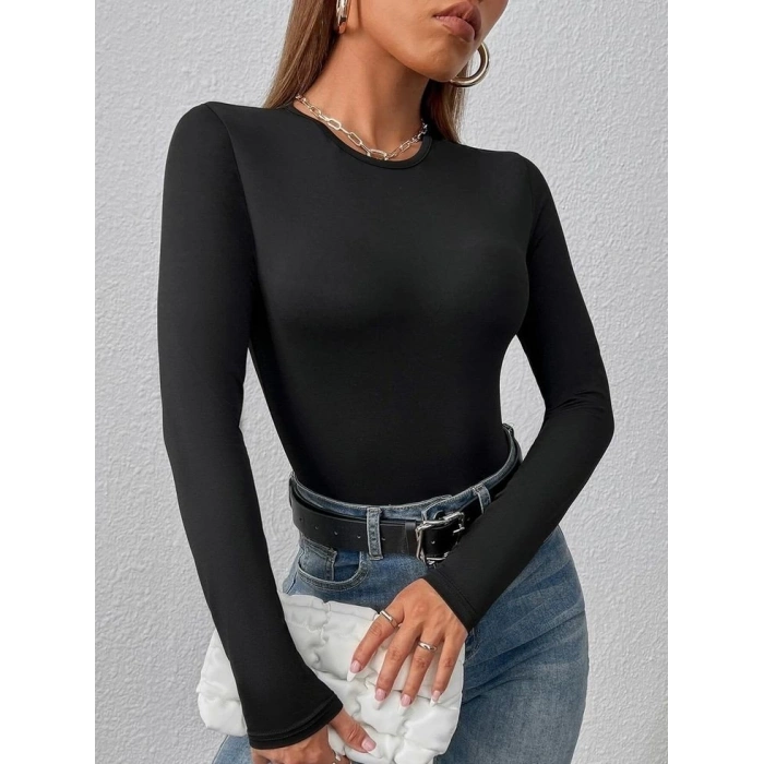 Kadın Uzun Kollu Bisiklet Yaka Süprem Bluz