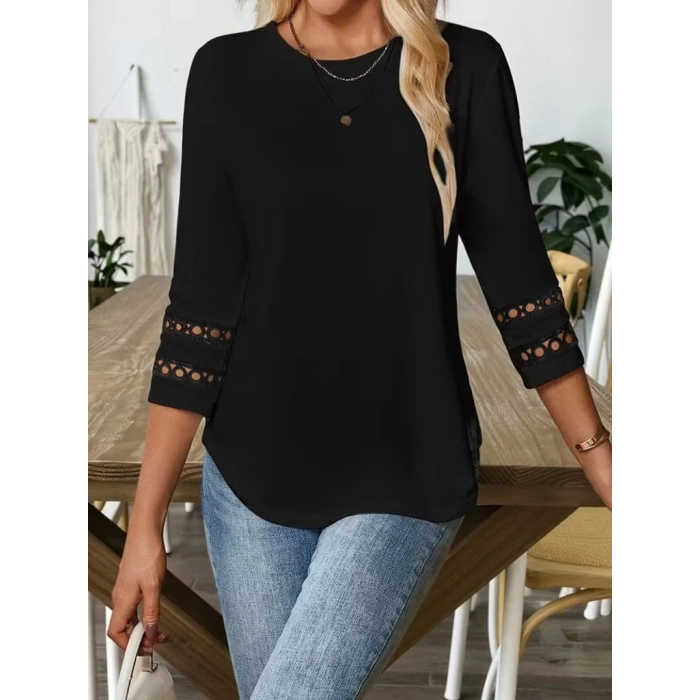 Kadın Uzun Kollu Bisiklet Yaka Truvakar Kollu Viskon Bluz
