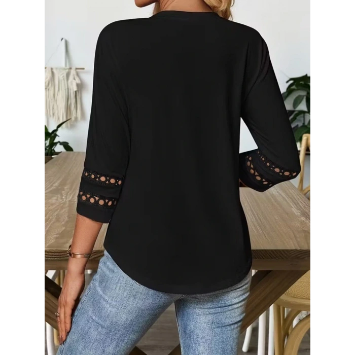 Kadın Uzun Kollu Bisiklet Yaka Truvakar Kollu Viskon Bluz
