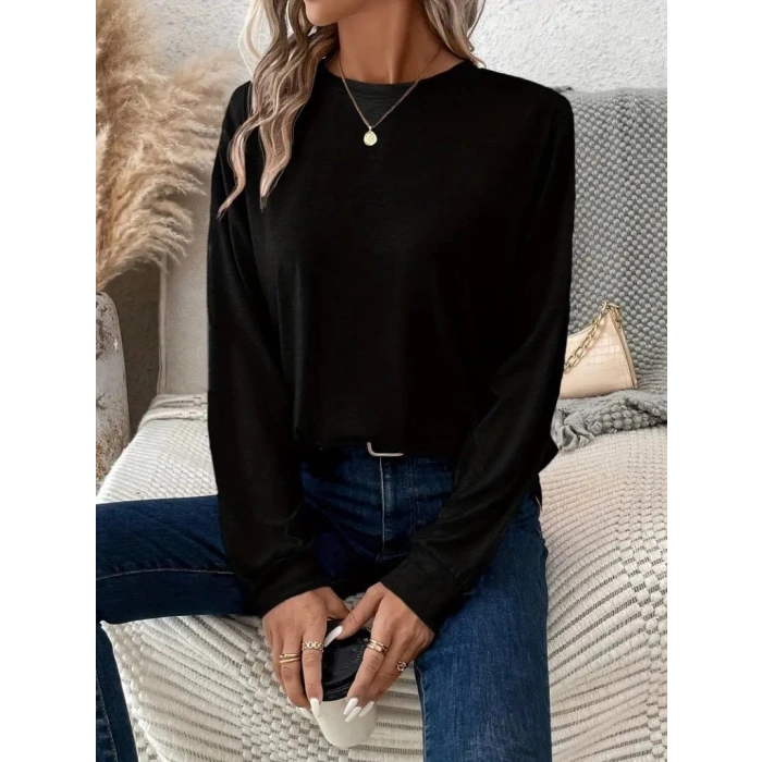 Kadın Uzun Kollu Bisiklet Yaka Viskon Bluz