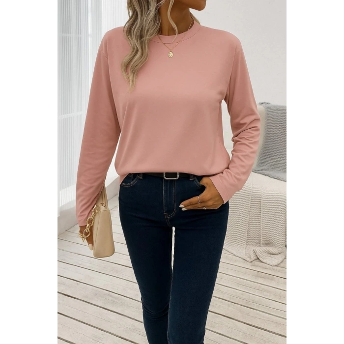 Kadın Uzun Kollu Bisiklet Yaka Viskon Bluz