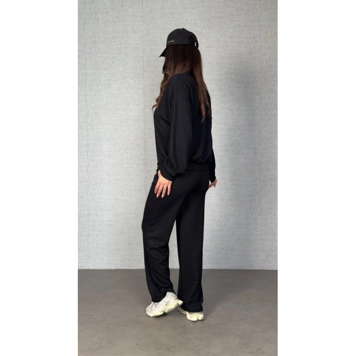 Kadın Uzun Kollu Bisiklet Yaka Viskon Iki Iplik Bluz Ve Pantolon Ikili Takım