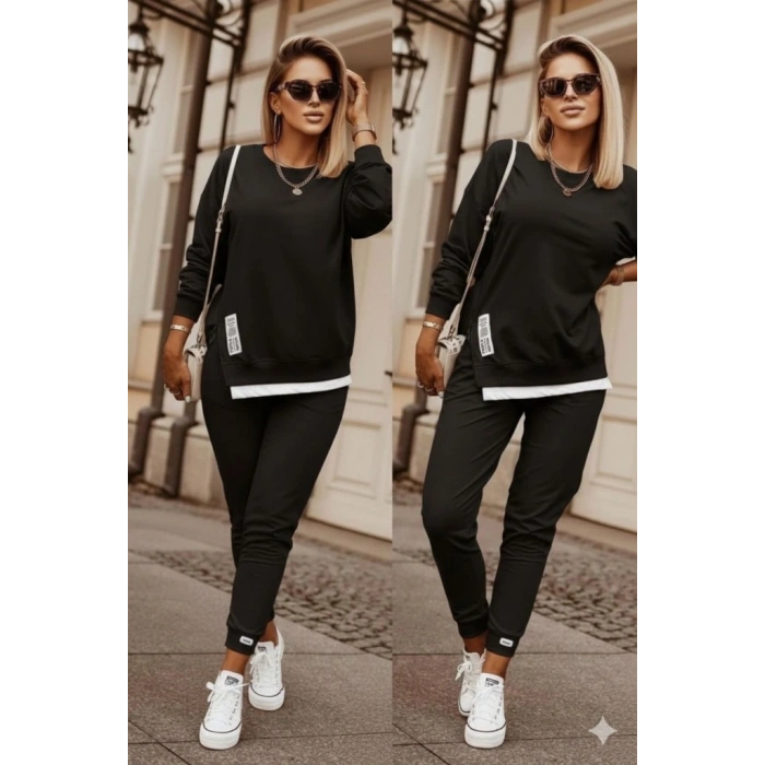 Kadın Uzun Kollu Bisiklet Yaka Yandan Fermuarlı Viskon Iki Iplik Bluz Ve Pantolon Ikili Takım