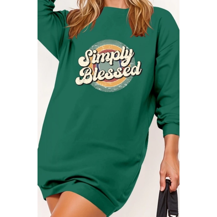 Kadın Uzun Kollu Bisiklet Yaka Yazılı Viskon Iki Iplik Elbise