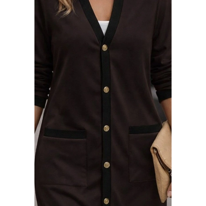Kadın Uzun Kollu Cepli önden Düğmeli Uzun Modal Ceket Hırka