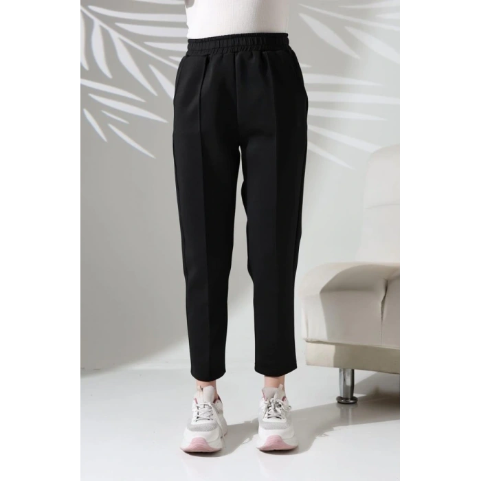 Kadın Uzun Kollu Dalıç Kumaş Cep Detay Beli Lastikli ütüsüz Pantolon