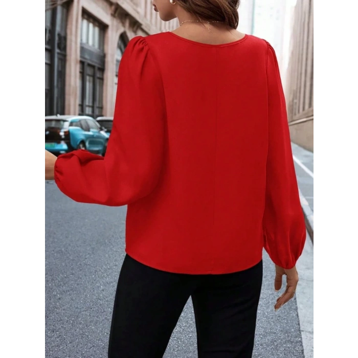 Kadın Uzun Kollu Damla Detaylı Ithal Krep Bluz