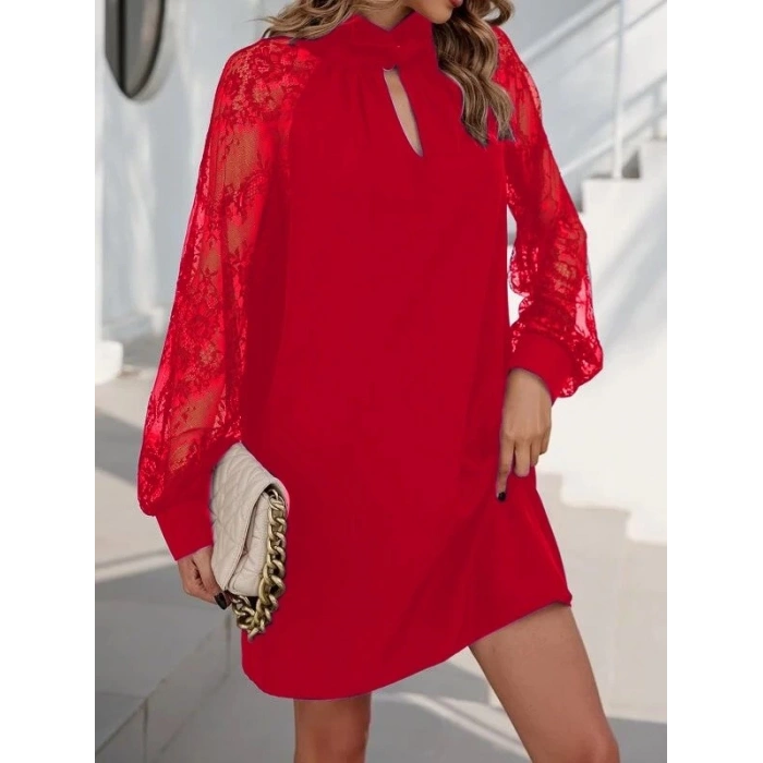 Kadın Uzun Kollu Damla Detaylı Sandy Mini Elbise