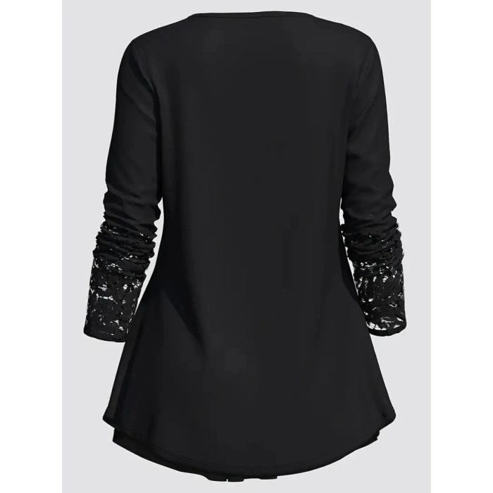 Kadın Uzun Kollu Dantel Detaylı Düğmeli Viskon Bluz