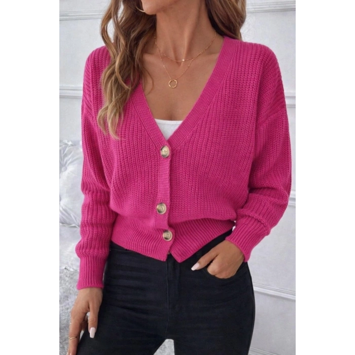 Kadın Uzun Kollu Düğme Detay Triko Bluz