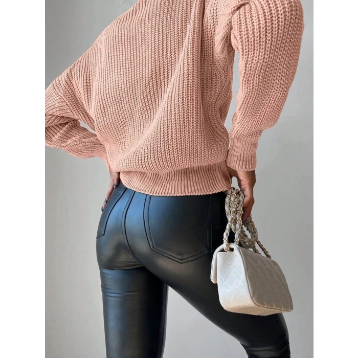 Kadın Uzun Kollu Düğme Detay Triko Bluz