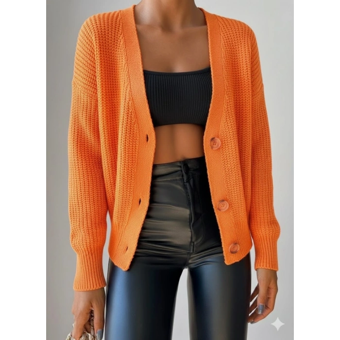 Kadın Uzun Kollu Düğme Detay Triko Bluz