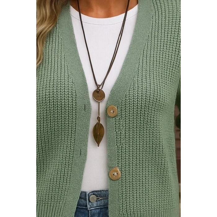 Kadın Uzun Kollu Düğme Detay Triko Bluz