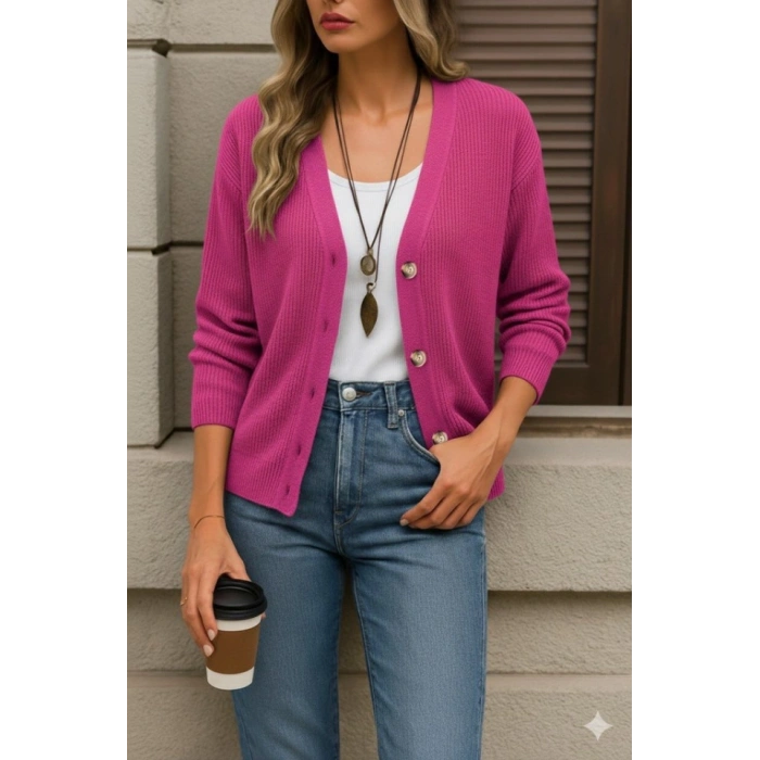 Kadın Uzun Kollu Düğme Detay Triko Bluz