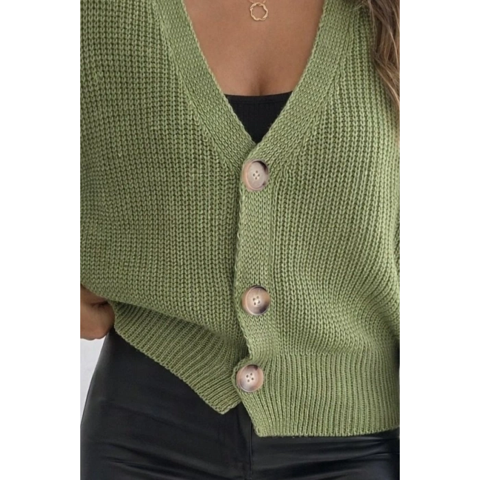 Kadın Uzun Kollu Düğme Detay Triko Bluz