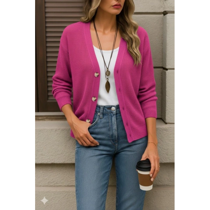 Kadın Uzun Kollu Düğme Detay Triko Bluz