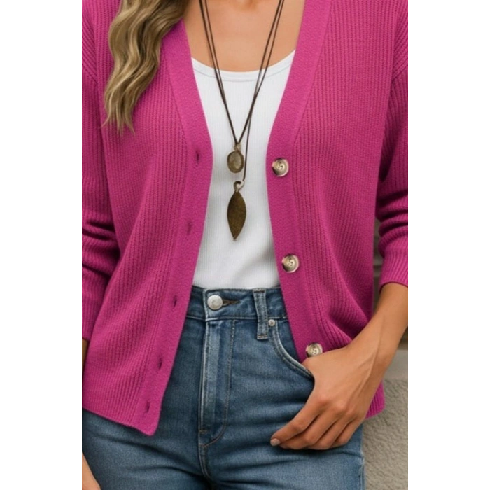 Kadın Uzun Kollu Düğme Detay Triko Bluz