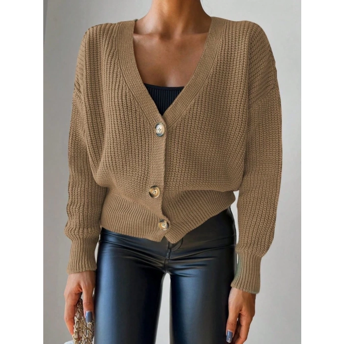 Kadın Uzun Kollu Düğme Detay Triko Bluz