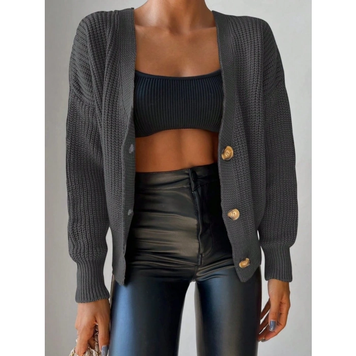 Kadın Uzun Kollu Düğme Detay Triko Bluz