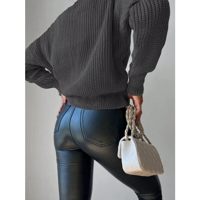 Kadın Uzun Kollu Düğme Detay Triko Bluz