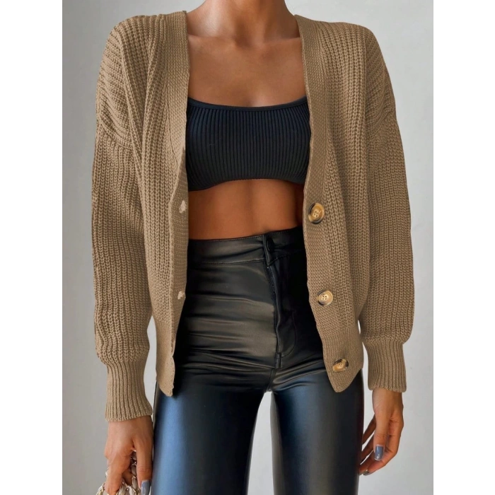 Kadın Uzun Kollu Düğme Detay Triko Bluz