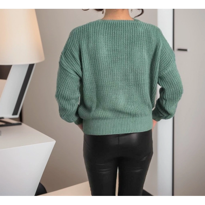 Kadın Uzun Kollu Düğme Detay Triko Bluz