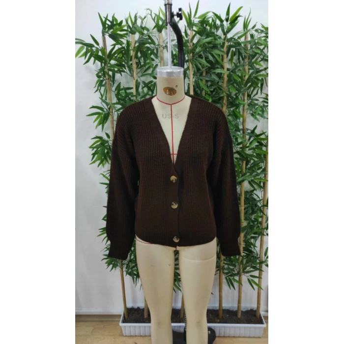 Kadın Uzun Kollu Düğme Detay Triko Hırka