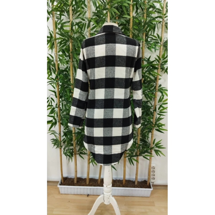 Kadın Uzun Kollu Ekoseli önden Düğmeli Dokuma Uzun Gömlek