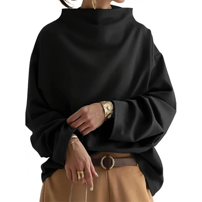 Kadın Uzun Kollu Geniş Balıkçı Yaka Modal Bluz