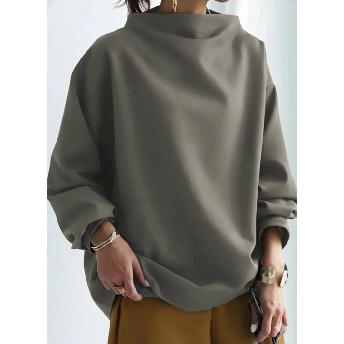 Kadın Uzun Kollu Geniş Balıkçı Yaka Modal Bluz