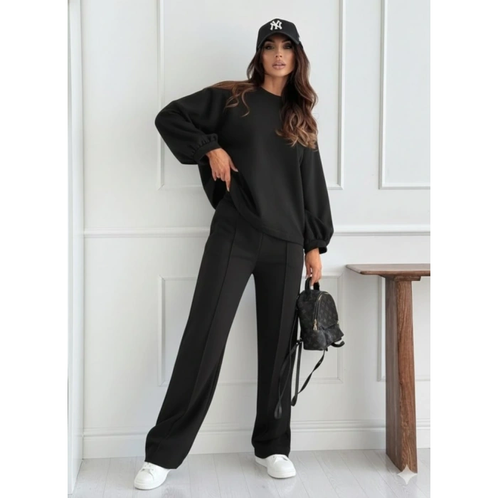 Kadın Uzun Kollu Geniş Kesim Modal Bluz Ve Pantolon Ikili Takım