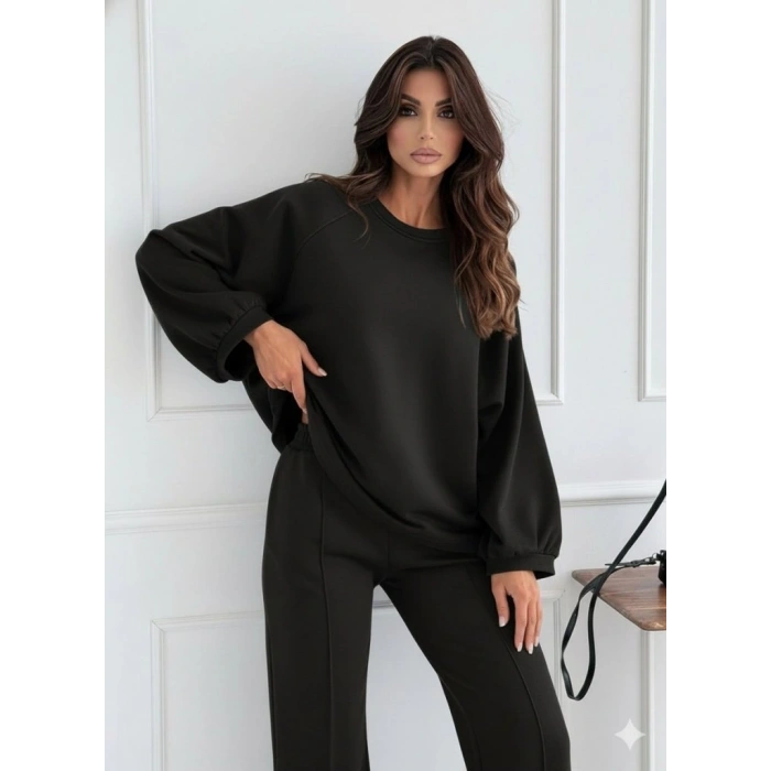 Kadın Uzun Kollu Geniş Kesim Modal Bluz Ve Pantolon Ikili Takım