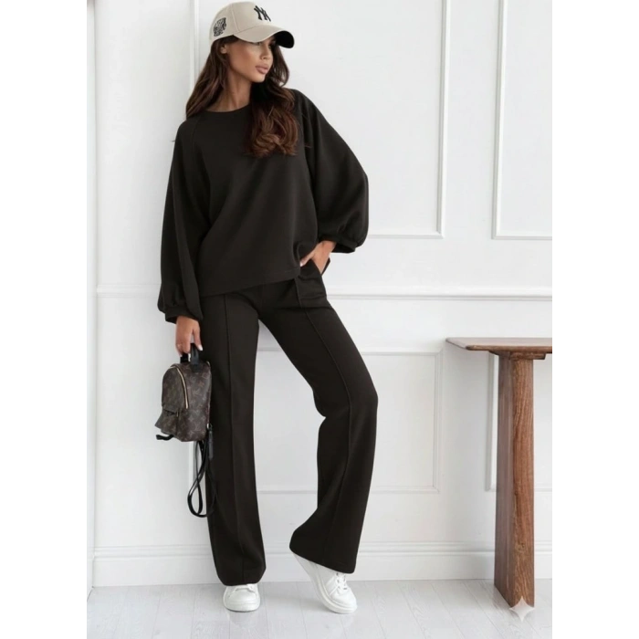 Kadın Uzun Kollu Geniş Kesim Modal Bluz Ve Pantolon Ikili Takım