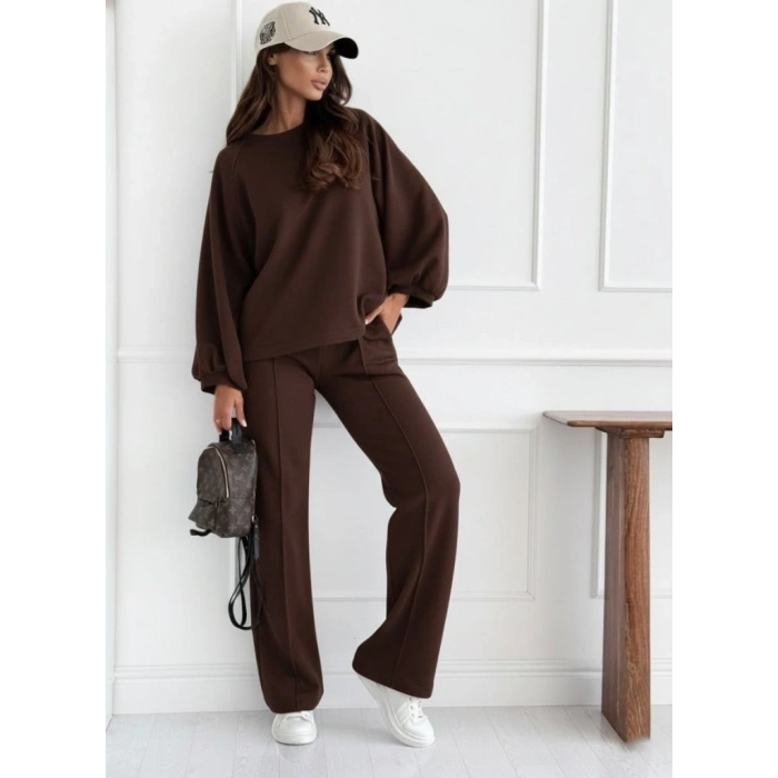 Kadın Uzun Kollu Geniş Kesim Modal Bluz Ve Pantolon Ikili Takım