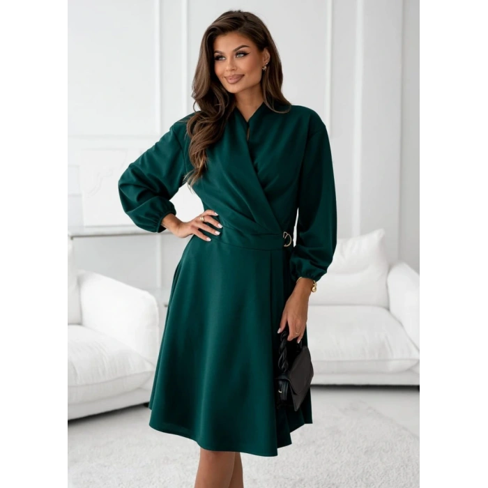 Kadın Uzun Kollu Hakim V Yakalı Yandan Toka Detaylı Ithal Mini Krep Elbise