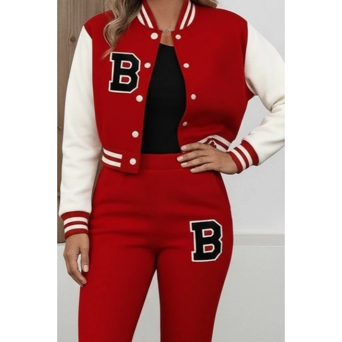 Kadın Uzun Kollu Hakim Yaka önden Düğmeli Ceket Pantolon şardonlu Iki Iplik Ikili Takım