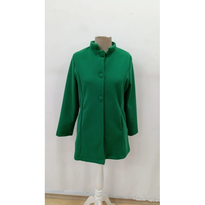 Kadın Uzun Kollu Hakim Yakalı önden Düğmeli Cep Detaylı Kısa Taba Kaşe Kaban