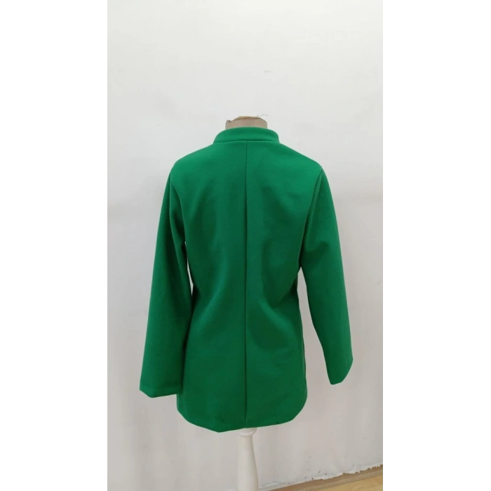 Kadın Uzun Kollu Hakim Yakalı önden Düğmeli Cep Detaylı Kısa Taba Kaşe Kaban