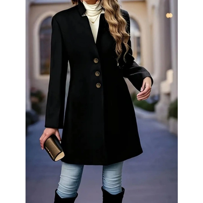 Kadın Uzun Kollu Hakim Yakalı önden Düğmeli Ithal Kaşe Astarsız Kısa Kaban