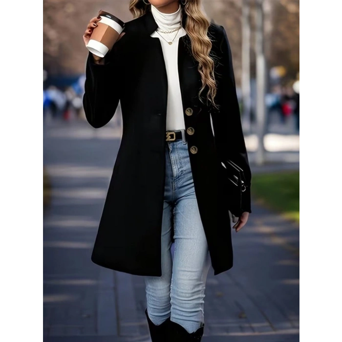 Kadın Uzun Kollu Hakim Yakalı önden Düğmeli Ithal Kaşe Astarsız Kısa Kaban