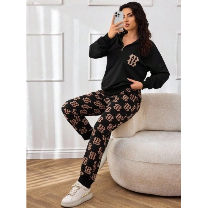 Kadın Uzun Kollu Iki Iplik Kumaş Fermuar Ve Cep Detay Kapüşonlu Ikili Takım