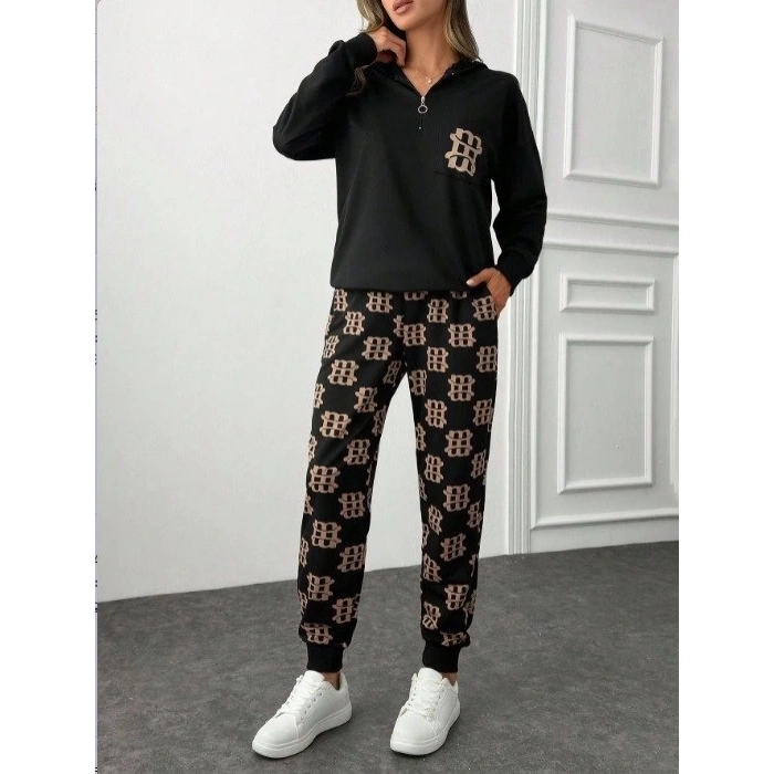 Kadın Uzun Kollu Iki Iplik Kumaş Fermuar Ve Cep Detay Kapüşonlu Ikili Takım