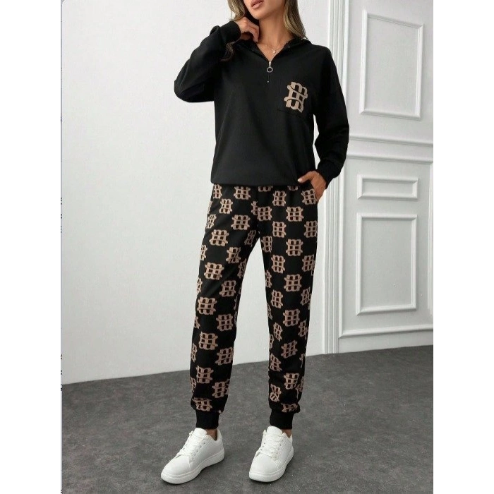 Kadın Uzun Kollu Iki Iplik Kumaş Fermuar Ve Cep Detay Kapüşonlu Ikili Takım