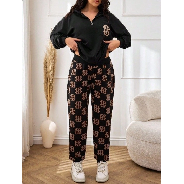 Kadın Uzun Kollu Iki Iplik Kumaş Fermuar Ve Cep Detay Kapüşonlu Ikili Takım