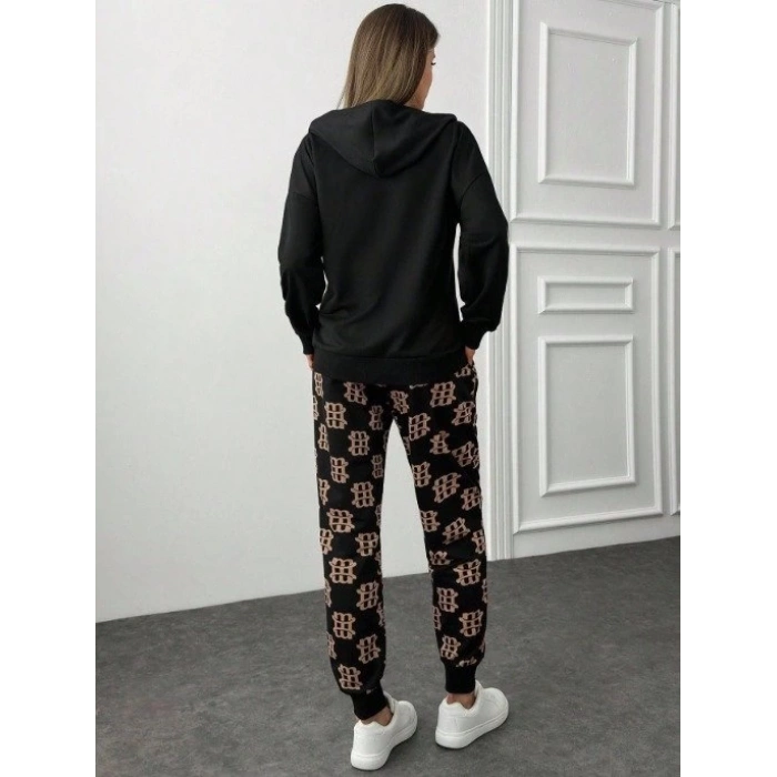 Kadın Uzun Kollu Iki Iplik Kumaş Fermuar Ve Cep Detay Kapüşonlu Ikili Takım