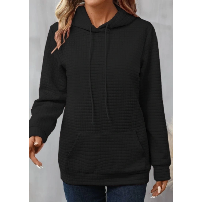 Kadın Uzun Kollu Kapşonlu Bağcıklı Cepli Capitone Sweatshirt