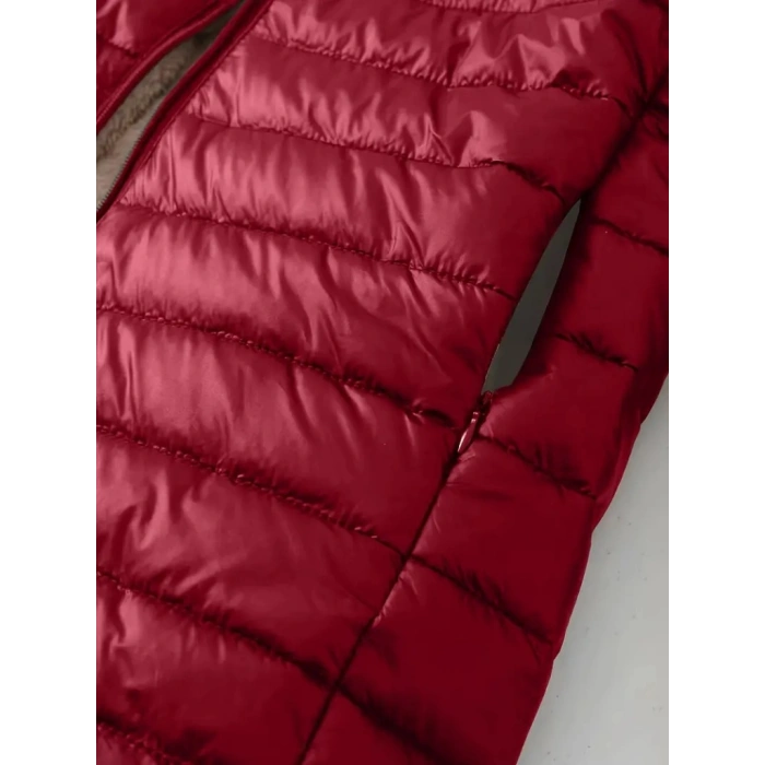 Kadın Uzun Kollu Kapşonlu Cep Detaylı Fermuarlı Orta Boy Mont